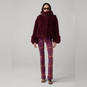 Diane Von Furstenberg Natalia Reversible Fur Quilted Coat Bordeaux SIZE M/L NWT